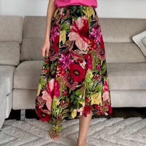 Chico’s Floral Handkerchief Hem Layered Skirt romantic boho chic whimsical  M